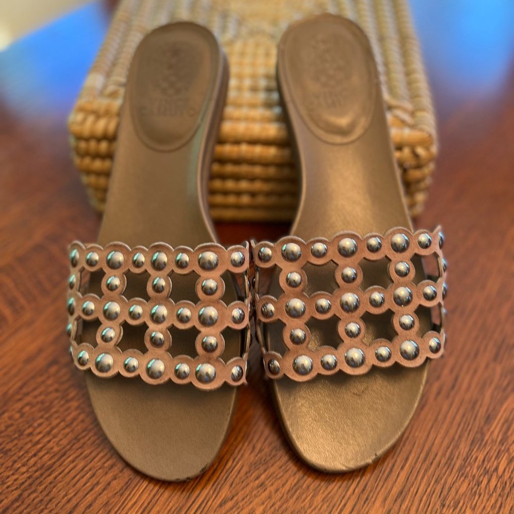 Vince Camuto Flat Slides with Silver Stud Detail